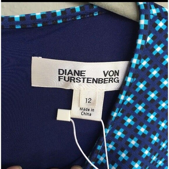 Diane Von Furstenberg Dress Women 12 Blue Madyson Geo Print Stretchy Scuba - Picture 6 of 11